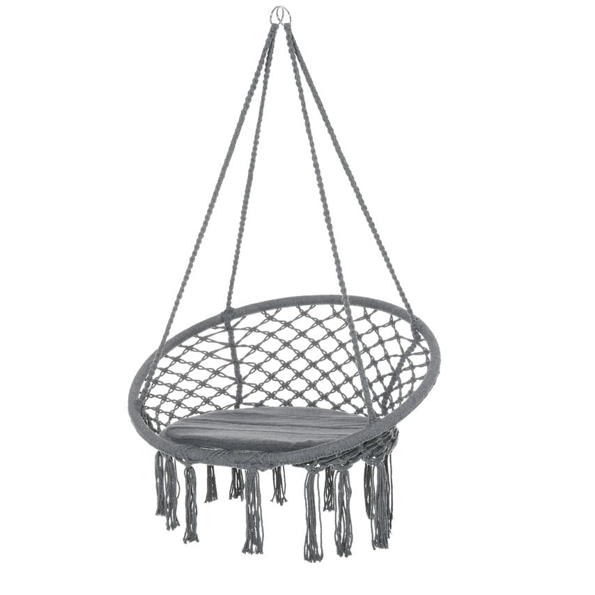 Outsunny Cotton-Polyester Blend Macrame Hanging Chair Swing Hammock with Backres