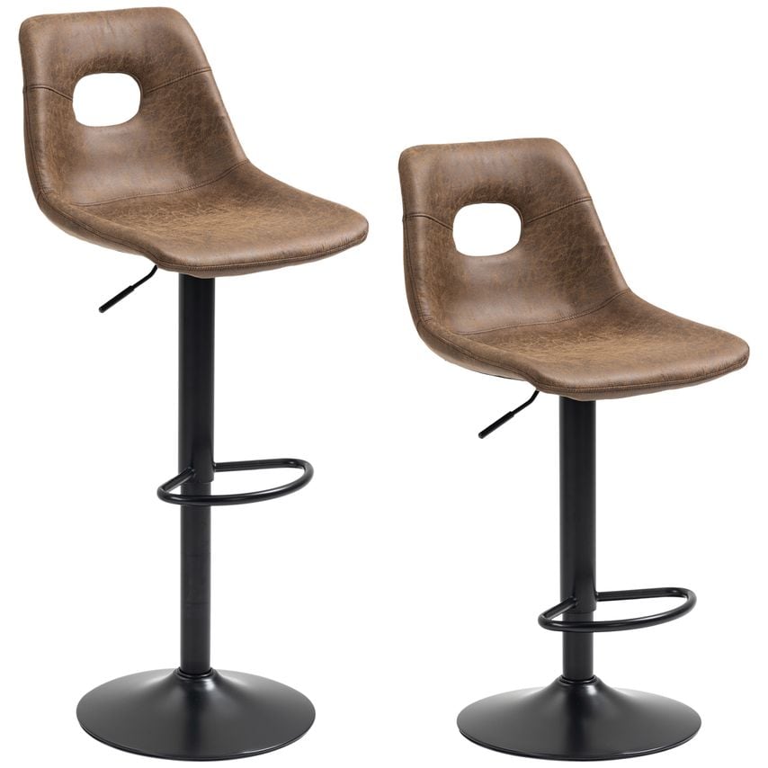 HOMCOM Retro Bar Stools Set of 2 Adjustable Breakfast Dining Stools w/Footrest B