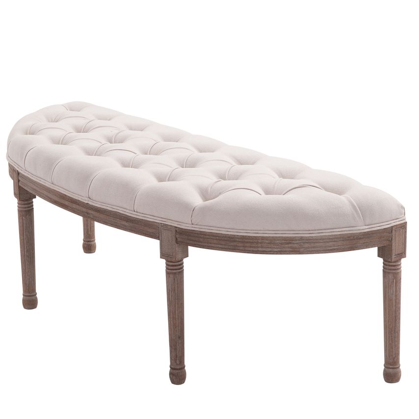 Half-Circle End Bench Ottoman Padded Seat Home Seat Furniture Cream White