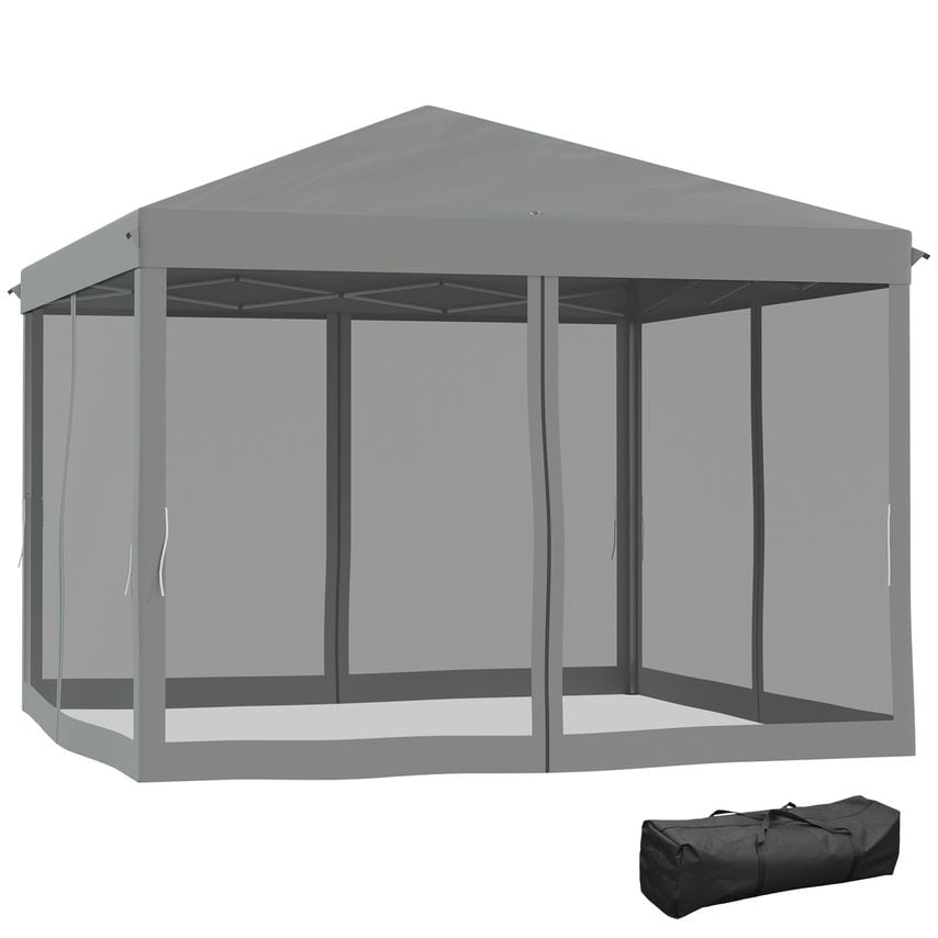 3 X 3 M Heavy Duty Pop Up Garden Gazebo with Handy Bag Mesh Sidewalls Grey