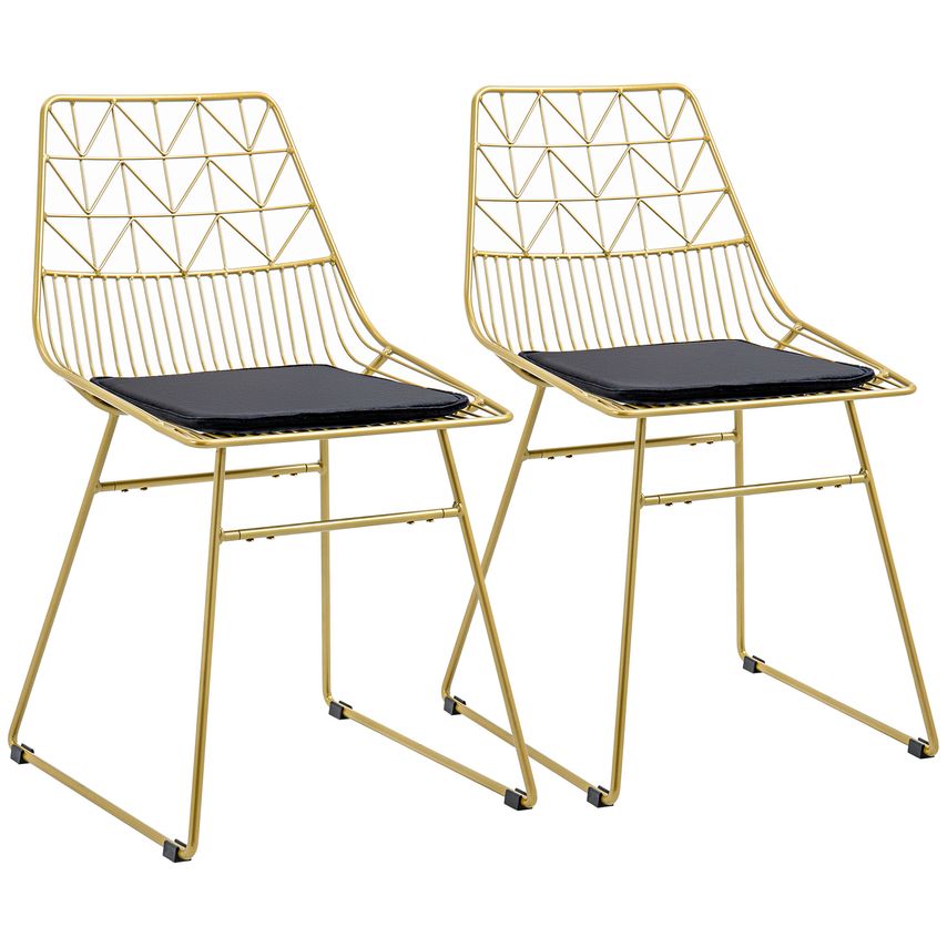 HOMCOM Metal Wire Dining Chairs Set of 2 with Cushion, Cut-out Back for Kitchen