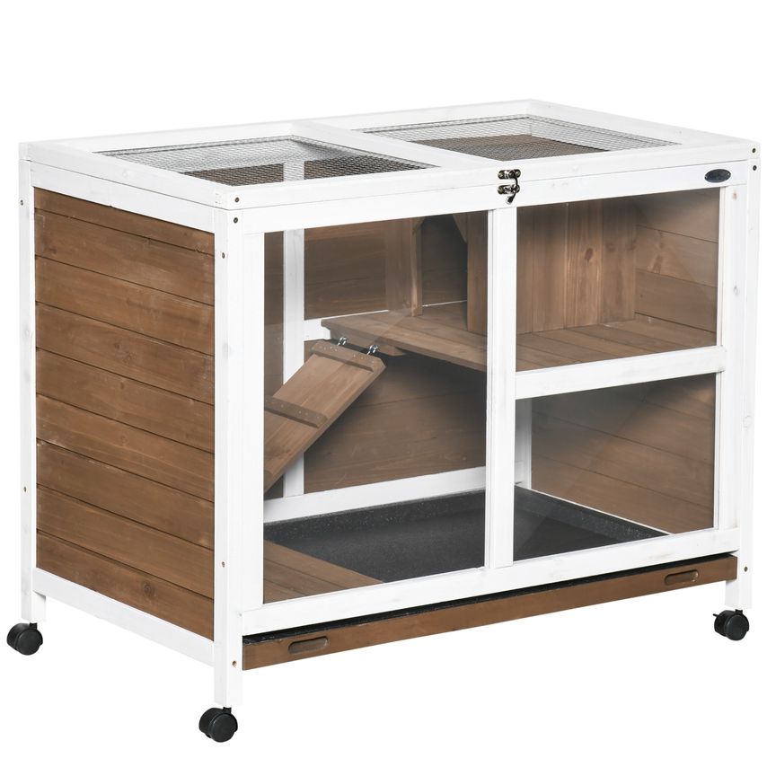PawHut Indoor Rabbit Hutch Guinea PIG House Bunny Cage Openable Roof, Brown