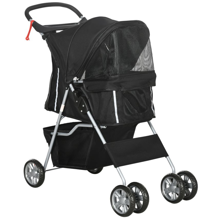 Pet Stroller Cat Dog Wheels Travel Zipper Entry Foldable Carrier Cart Black
