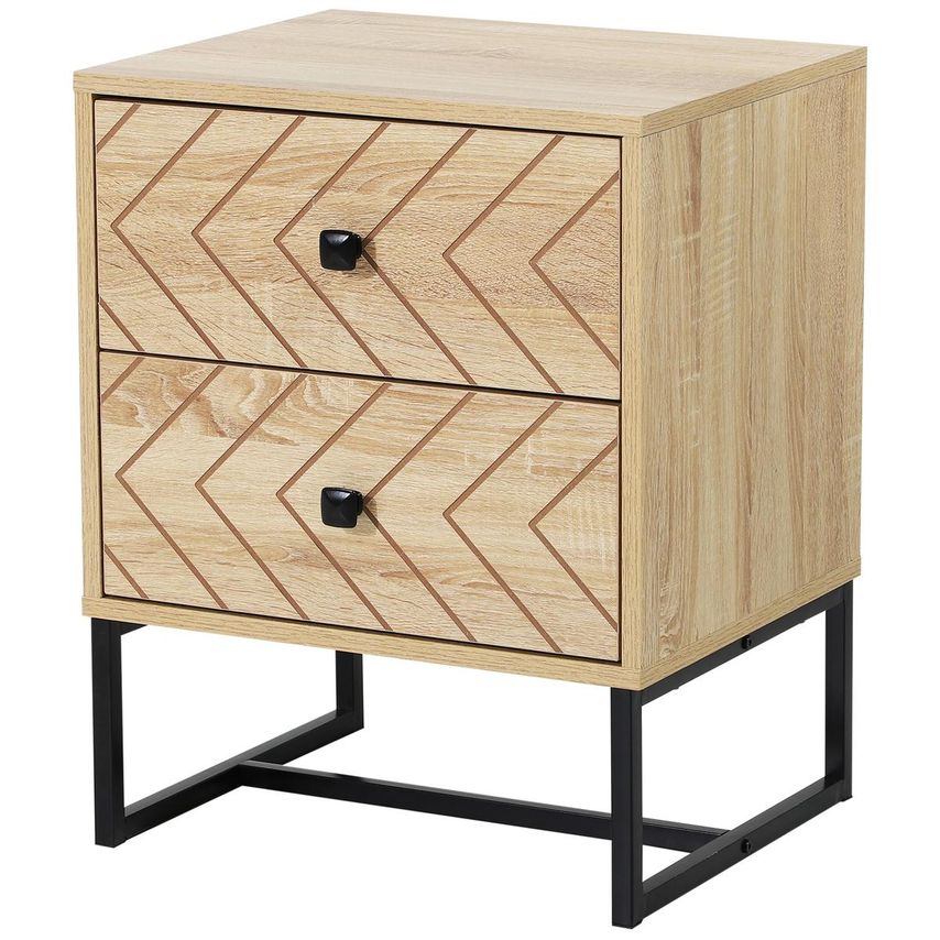 HOMCOM Bedside Table 2 Drawer Unit Nightstand Bedrom Wood Metal Handles Melamine