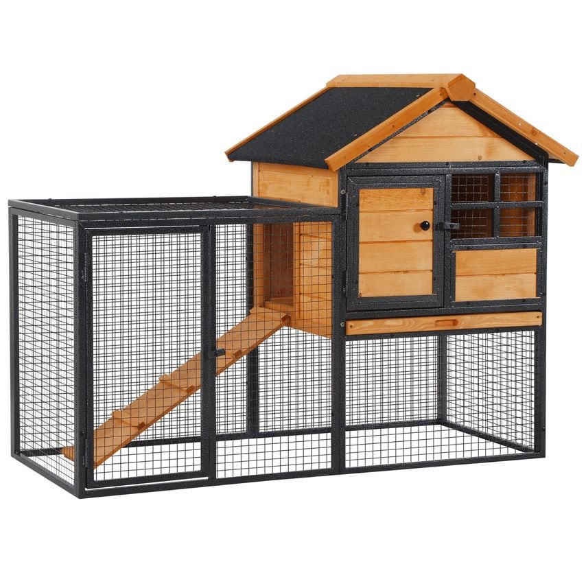 Wood-Metal Rabbit Hutch Elevated Pet Bunny House with Slide-Out Tray Outdoor