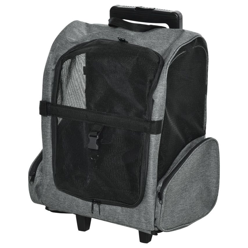 Pet Travel Backpack Bag Cat Dog Carrier W/Trolley and Telescopic Wheel Grey