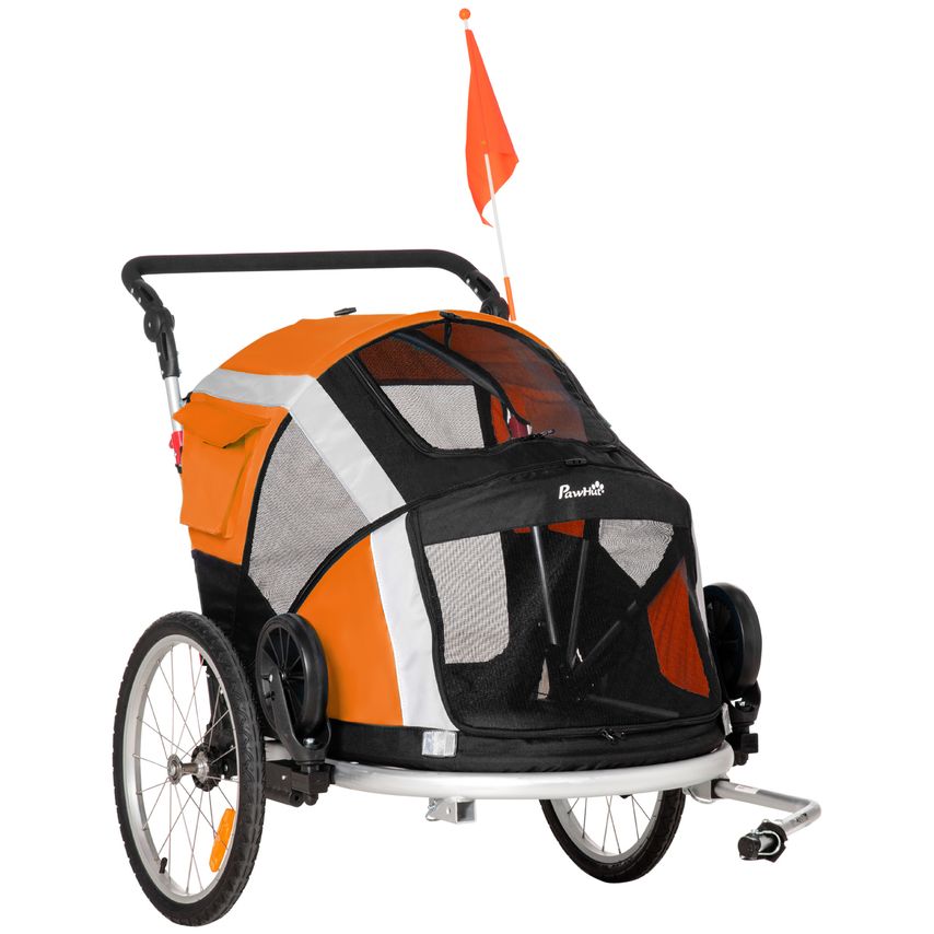 Dog Bicycle Trailer, Two-In-One Foldable Pet Bike Stroller w/Safety LeashD00-142OG