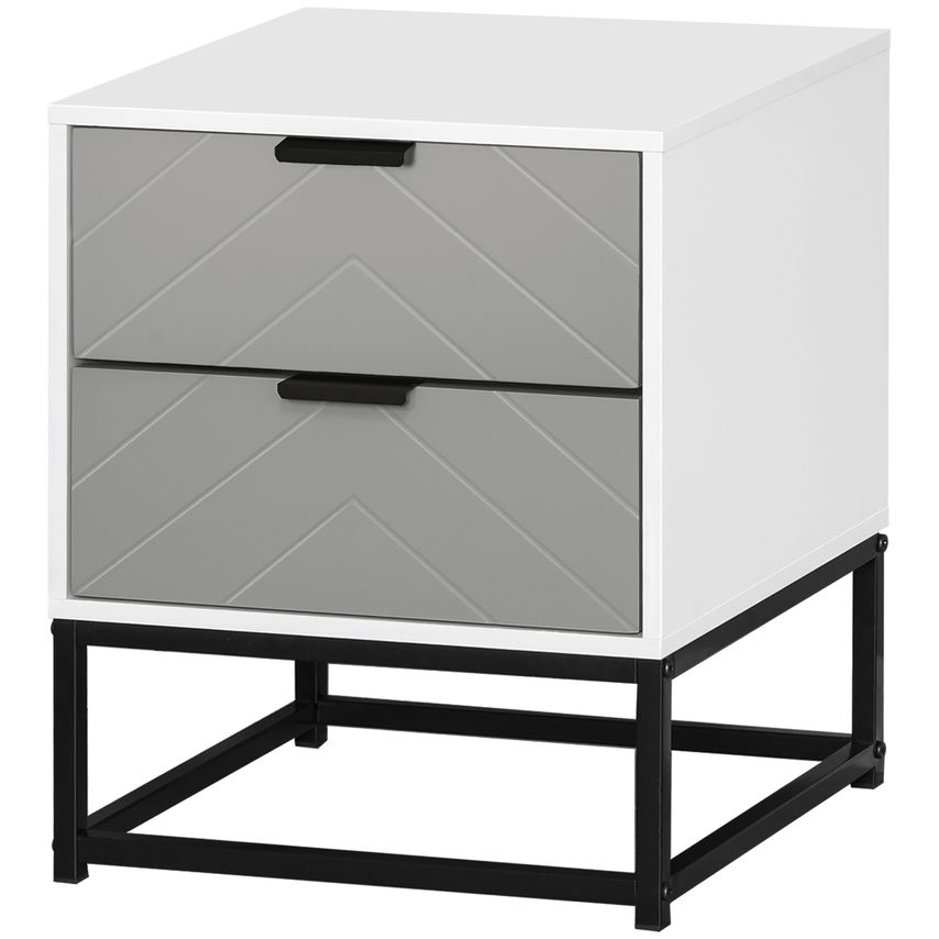 Bedside Cabinet Nightstand 2 Drawer Unit Storage and Metal Base for Home Office