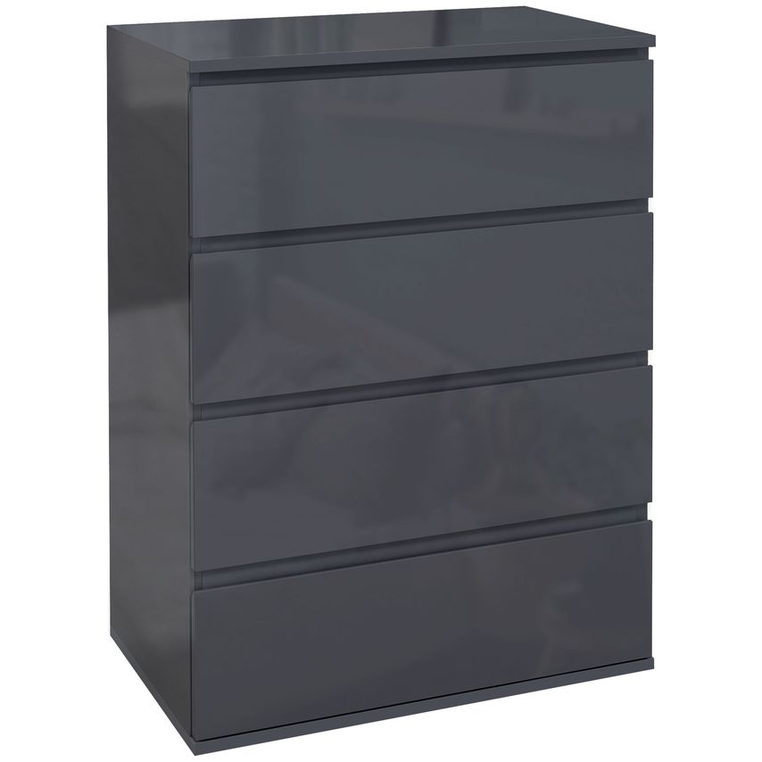 HOMCOM High Gloss Chest of Drawers, Modern 4 Drawers Dresser for Bedroom, Grey