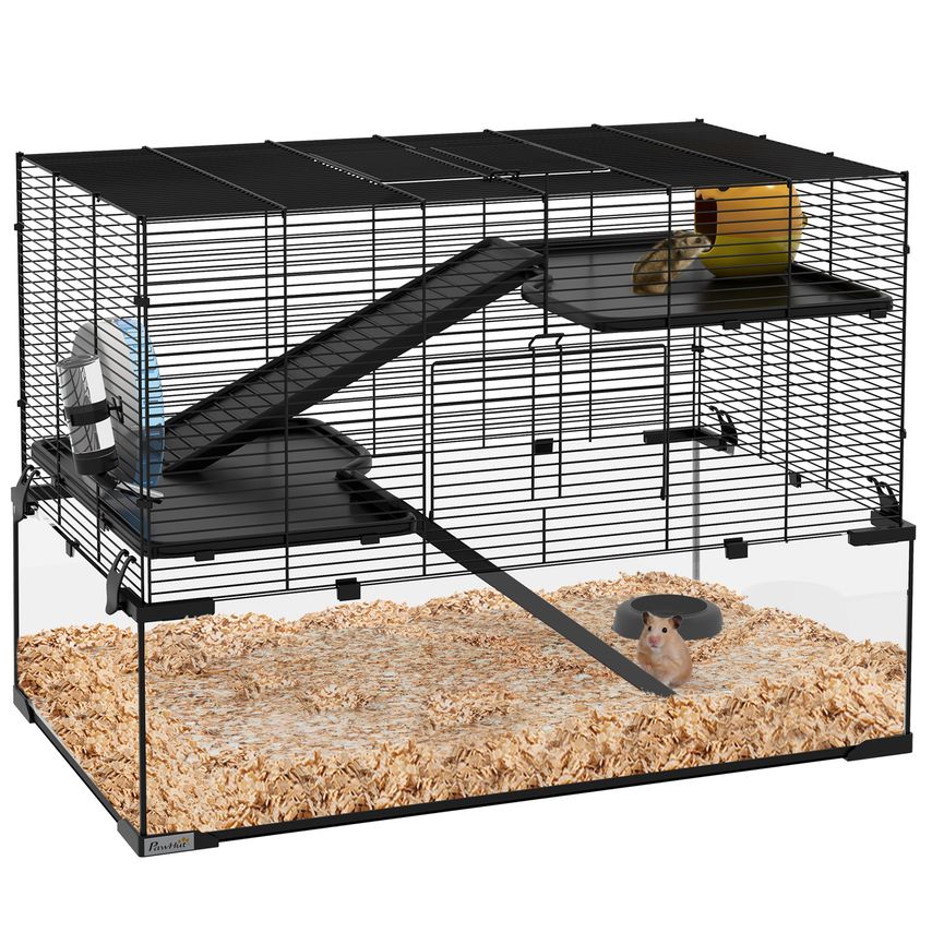 3 Tiers Hamster Cage, Gerbil Cage w/Ramps, Exercise Wheel