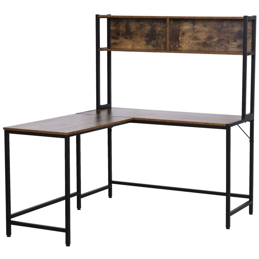 HOMCOM Industrial L-Shaped Work Desk & Storage Shelf Steel Frame Adjustable Feet