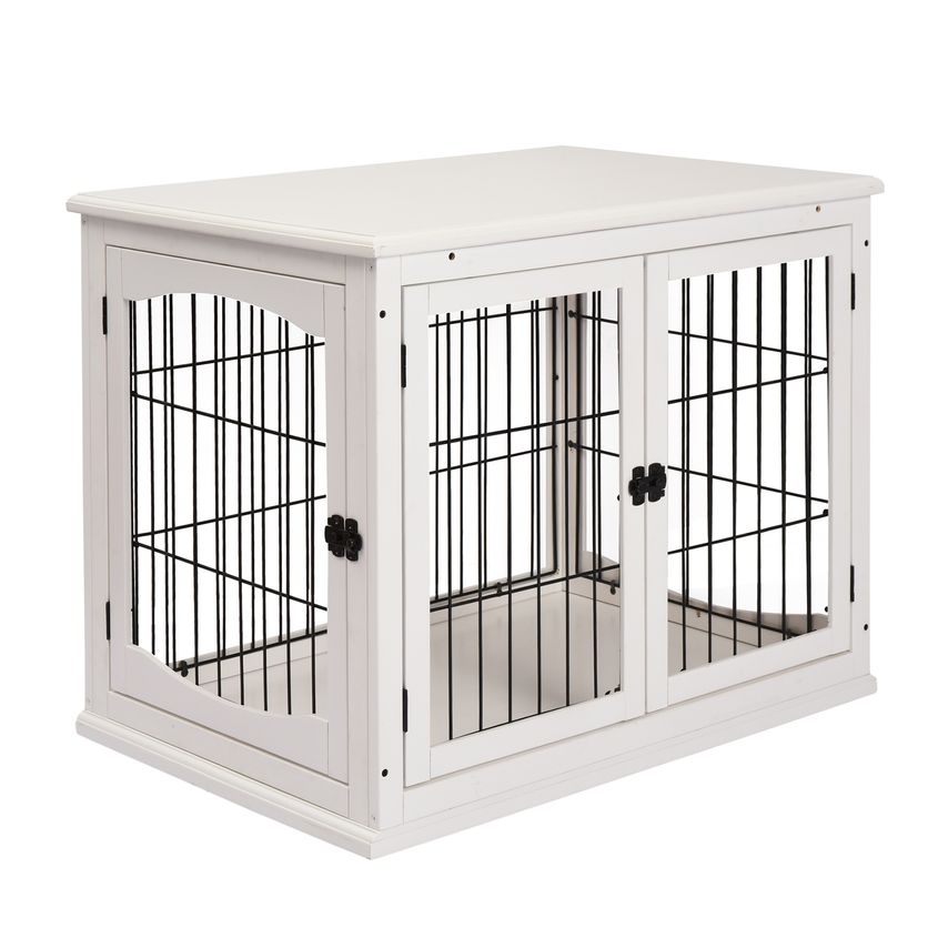 Modern Pet Cage Metal Wire 3 Doors w/Latches 81L X 58.5W X 66H cm White/BrownD02-040WT