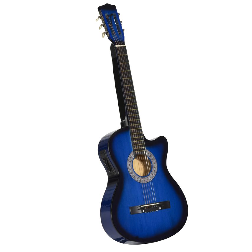 HOMCOM 38in Beginner Acoustic Electric Cutaway Guitar with Case Premium Gloss Fi
