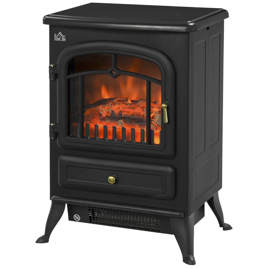HOMCOM Fireplace Electric Heater Metal Log Burning Flame Effect Living Room Stov