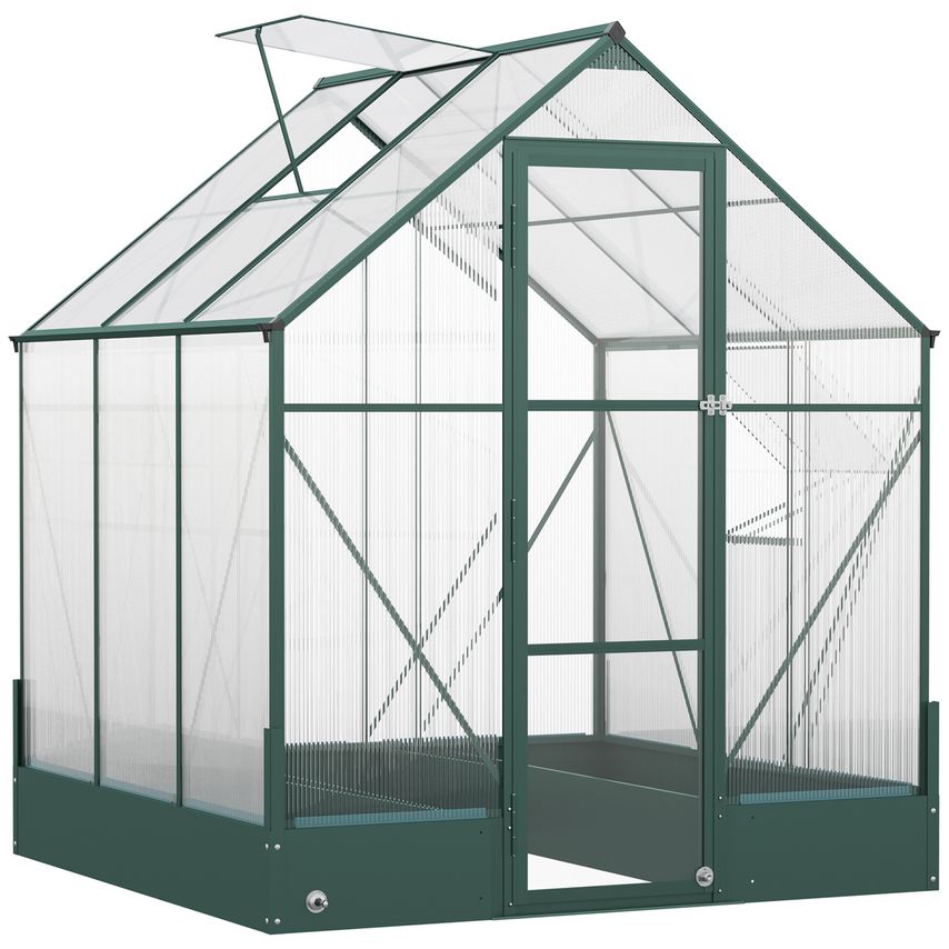 Walk-In Greenhouse Outdoor Polycarbonate Aluminium with Foundation Plant Bed