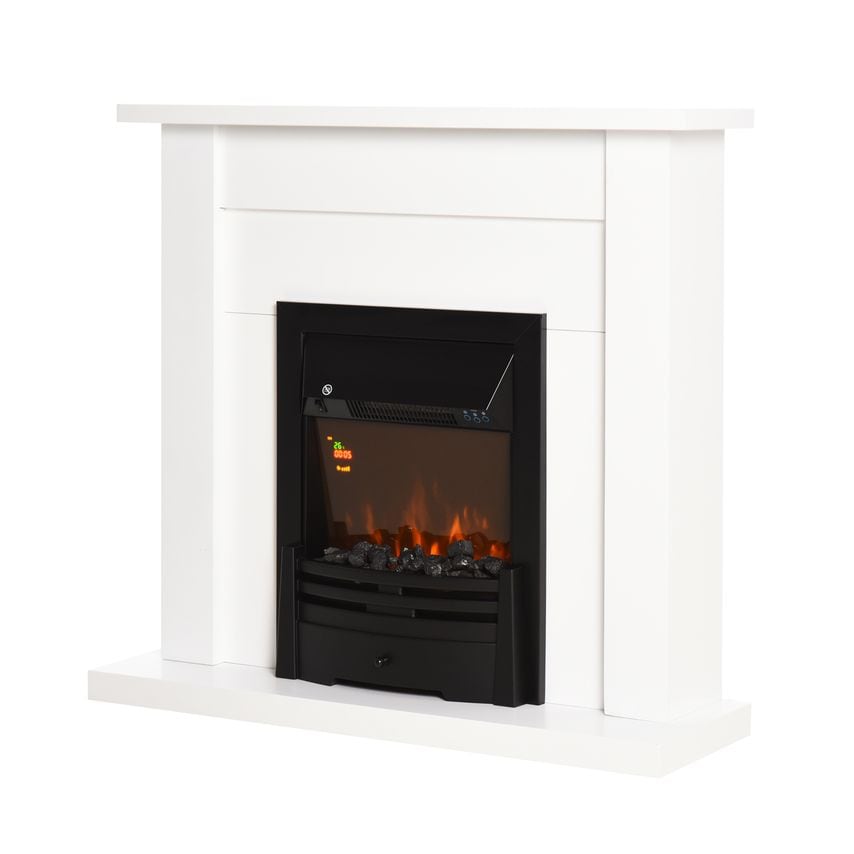 HOMCOM 1000W/2000W Electric Fire & Mantelpiece w/LED Flames Remote Timer Safe Cu
