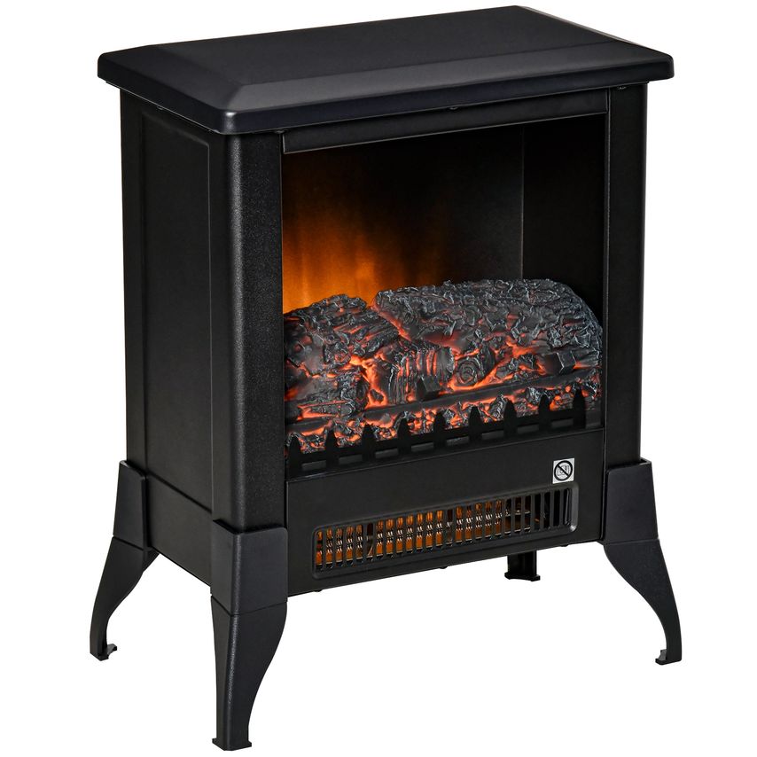HOMCOM Freestanding Electric Fireplace Stove with Flame Effect and Overheat Prot