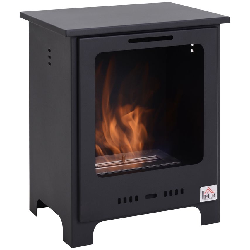 HOMCOM Free Standing Ethanol Fireplace, Bioethanol Heater Fire with 0.9L Tank, 3