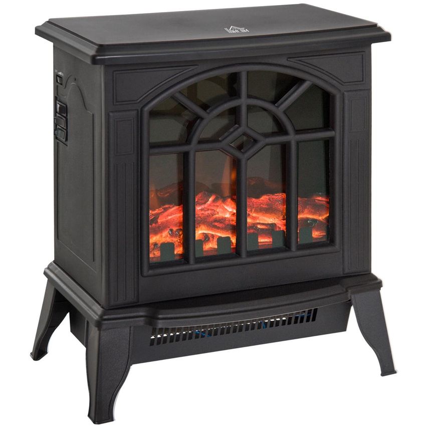 HOMCOM Electric Fireplace Heater Black Stove W/Led Flame Effect Freestanding Bla