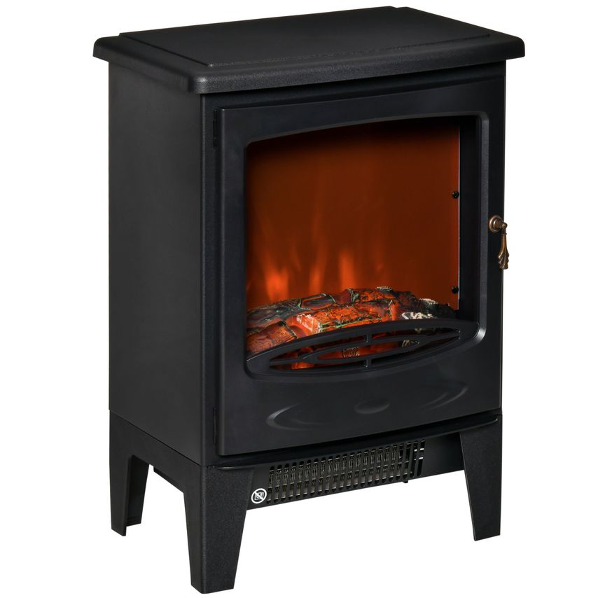 HOMCOM Freestanding Electric Fireplace Stove Heater with LED Flame Effect Black
