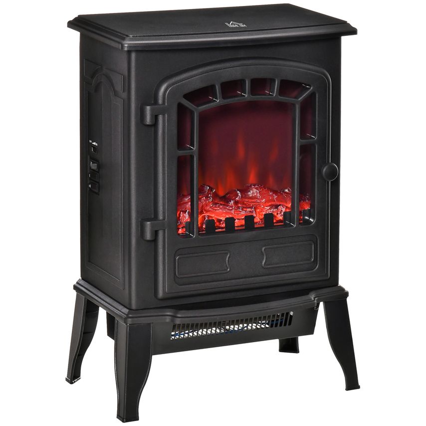 HOMCOM Freestanding Electric Fireplace Stove W/Realistic Flame Effect 1000W/2000