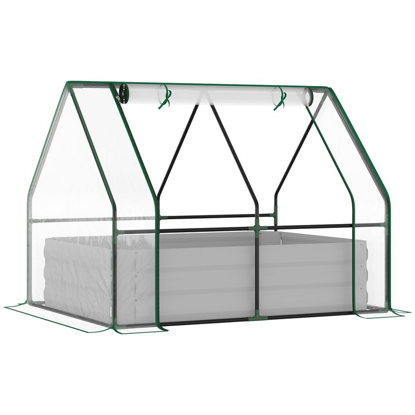 Outsunny Steel Raised Garden Planter Box Kit with Greenhouse, for Dual Use, Clea