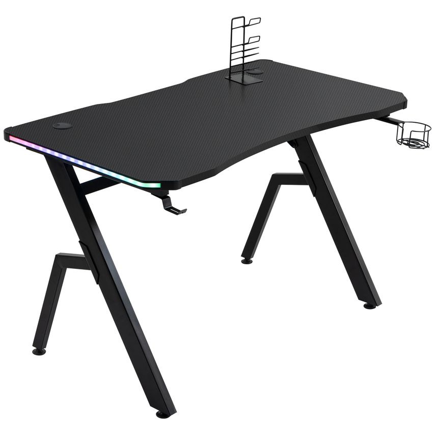 LED Ergonomic Gaming Desks with Cup Holder and Cable Management