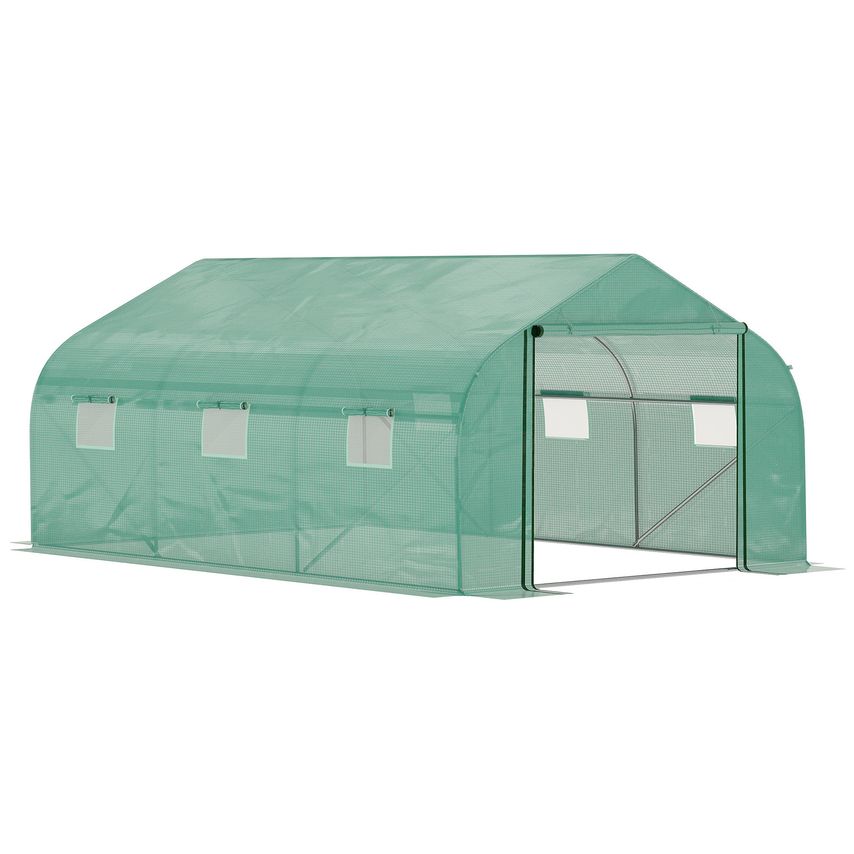 Garden Walk-In Tunnel Greenhouse with Roll Up Mesh Door and PE Cover