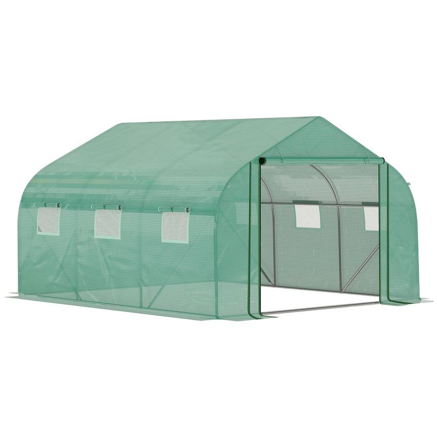 Garden Walk-In Tunnel Greenhouse with Roll Up Mesh Door and PE Cover