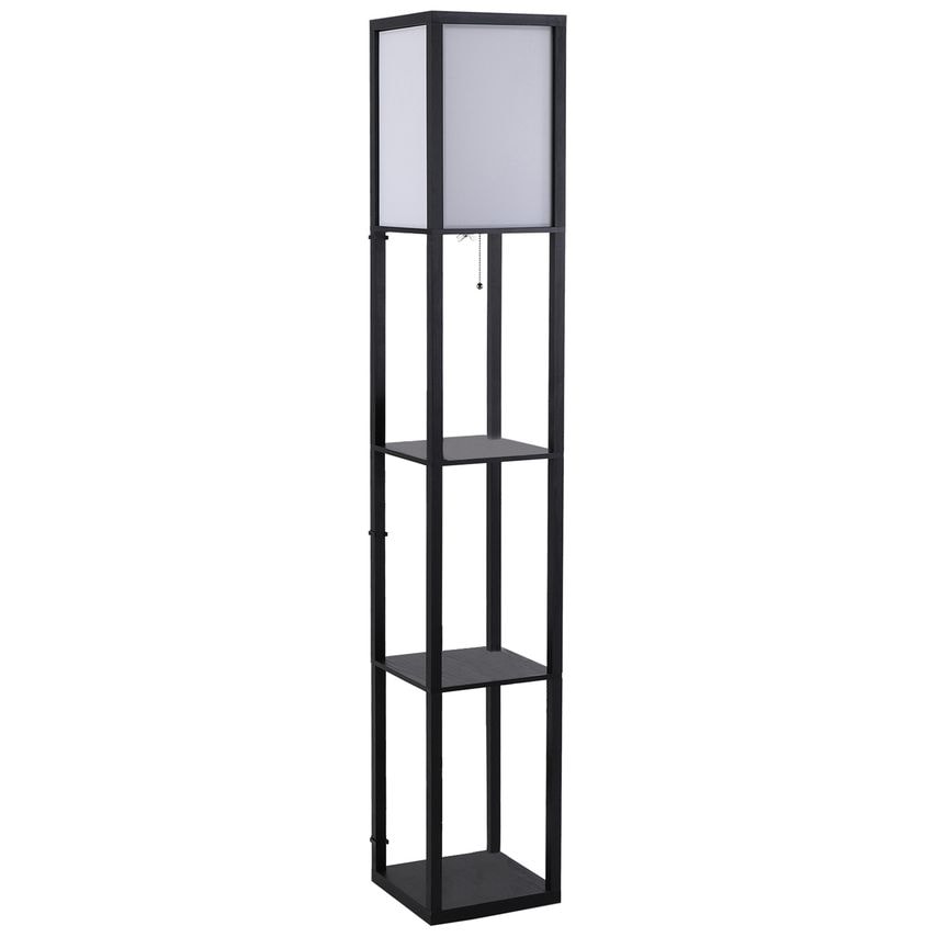 HOMCOM Modern Shelf Floor Lamp Soft Light 3-tier Open Shelves Storage Display, B