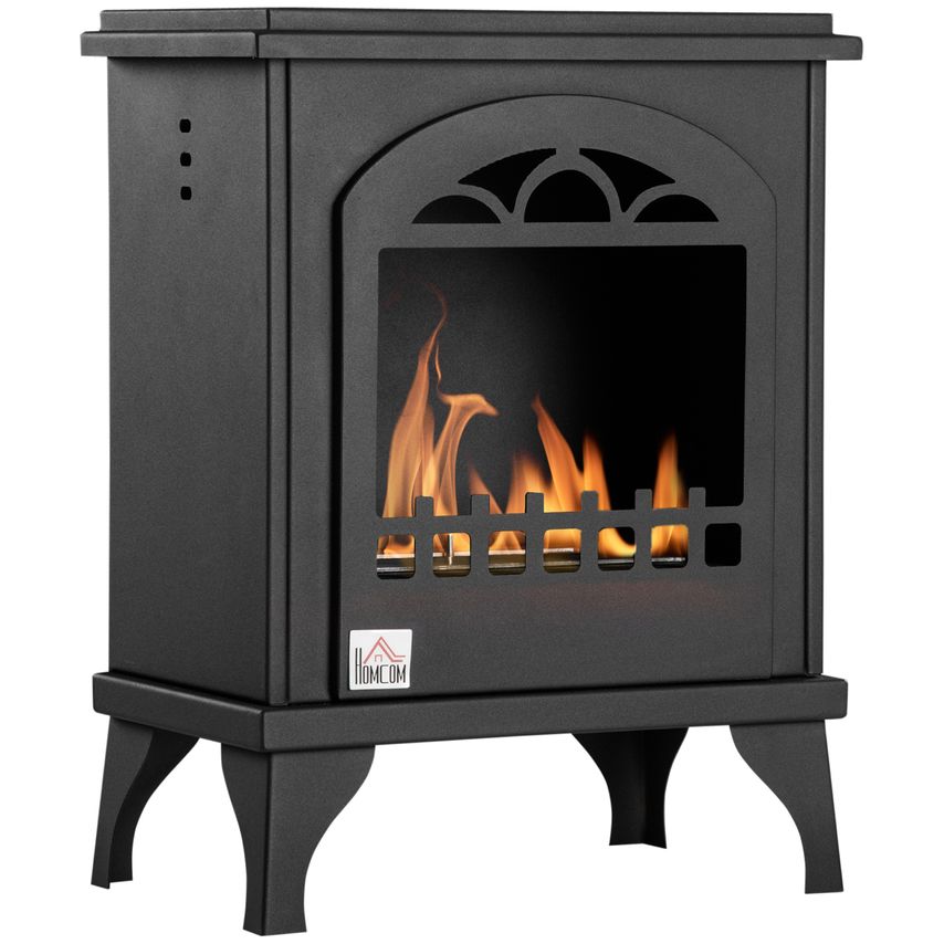 HOMCOM Free Standing Ethanol Fireplace, Bioethanol Heater Fire with 1.2L Tank, 3
