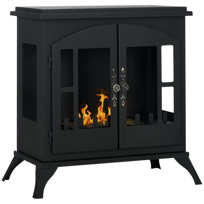 HOMCOM Freestanding Ethanol Fireplace Bioethanol Fire w/0.9L Tank 3 Hours Burnin