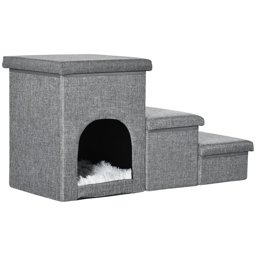 Dog Steps for Bed Pet Stairs with Kitten House 2 Storage Boxes Washable Cushion