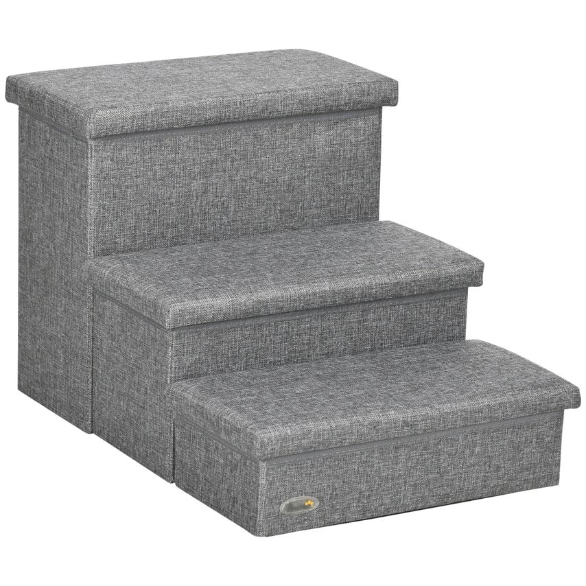 Cat Stairs, 3 Steps Dog Stairs with Storage Boxes, for High Beds, Sofas