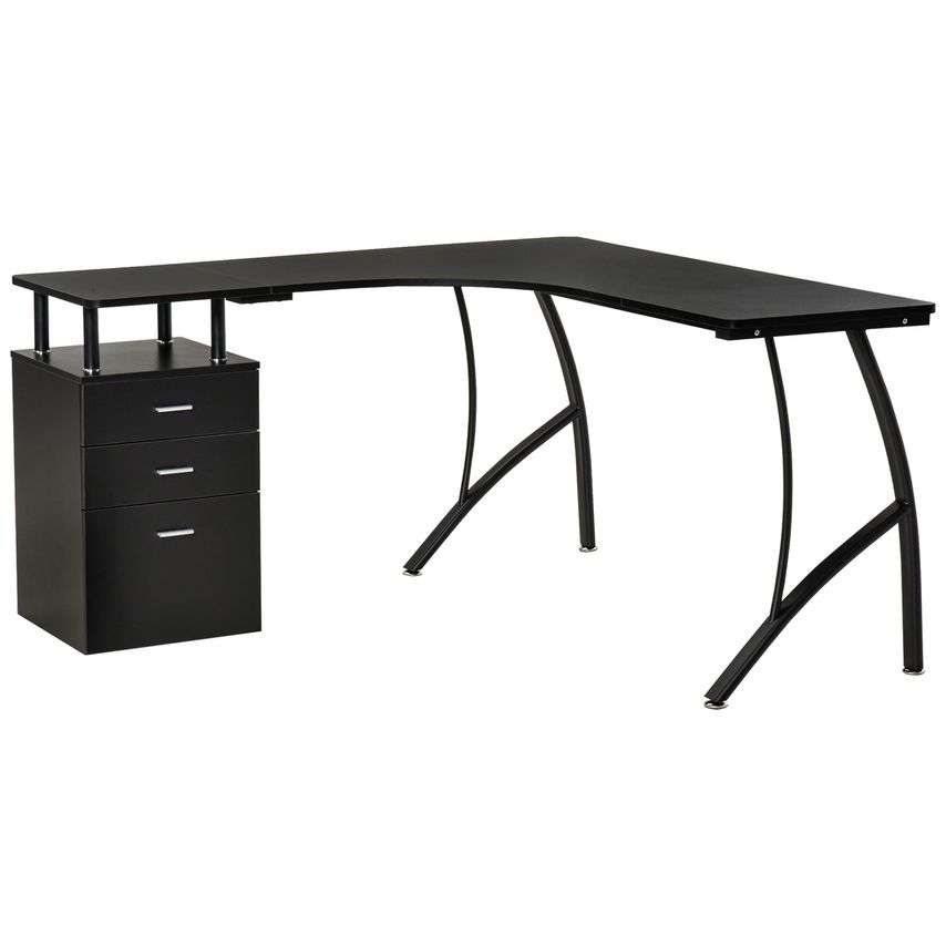 HOMCOM L-Shaped Computer Desk Table W/Drawer Home Office Corner Workstation, Bla