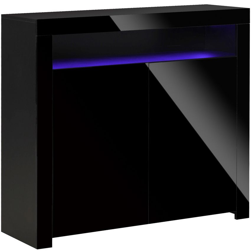 HOMCOM High Gloss LED Cabinet Cupboard Sideboard Console with RGB Lighting Black