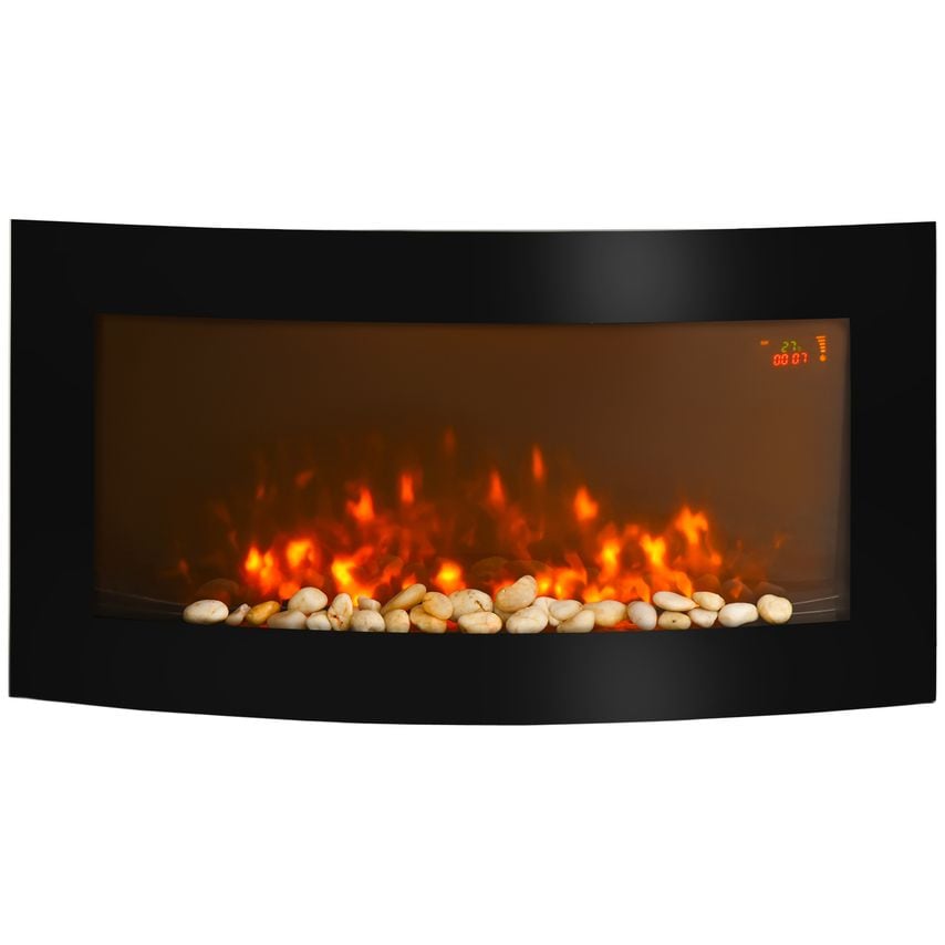 HOMCOM LED Backlit Glass Electric Wall Mounted Fireplace Fire Back Lights 1000/2