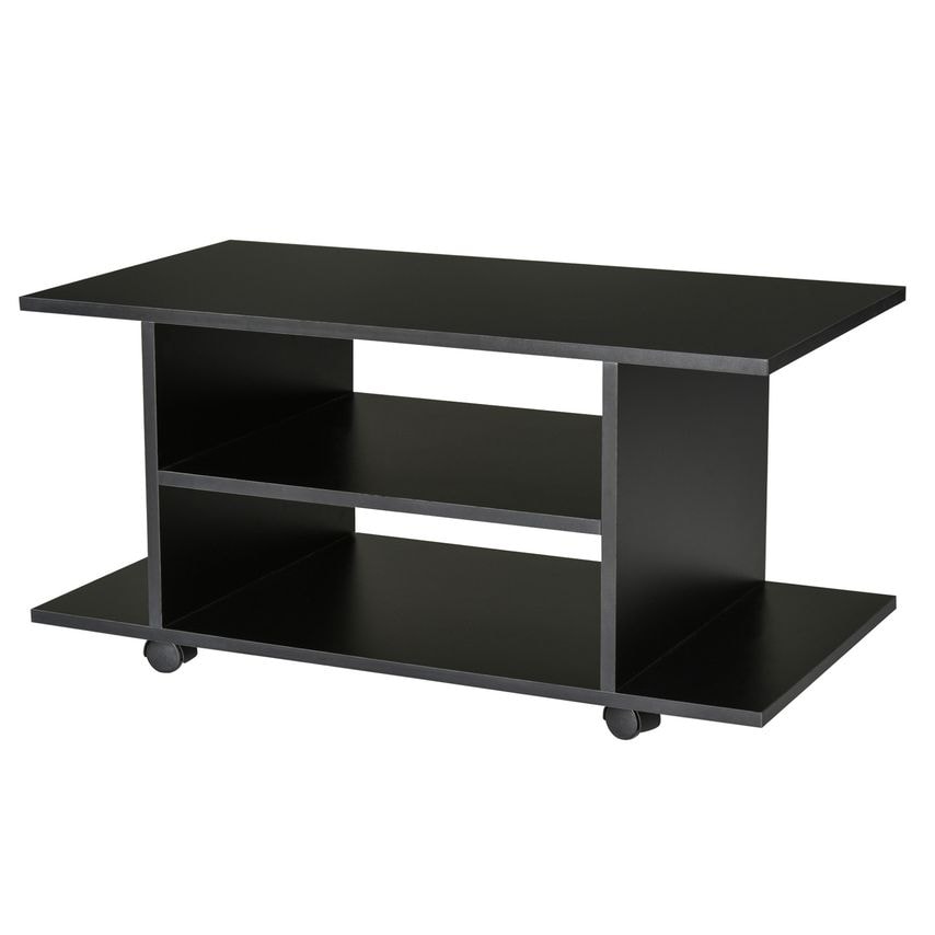 HOMCOM Modern TV Cabinet Stand 3 Tier Shelf Storage Shelves Mobile Table Wheels