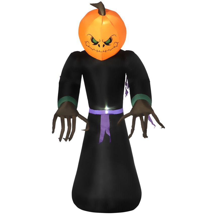 HOMCOM Inflatable 2.1m Tall Pumpkin Man Halloween Yard Decoration Light Up Reape