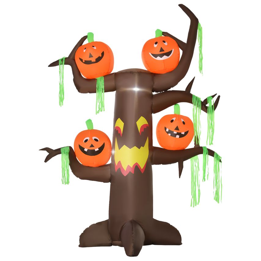 HOMCOM Halloween Decoration 2.4m Inflatable Ghost Tree with Pumpkins and 6 LED