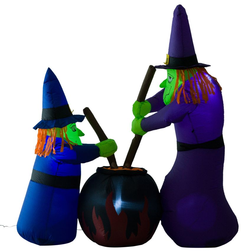 HOMCOM 1.8m Tall Inflatable Halloween Decoration Witches Cauldron Light Airblown