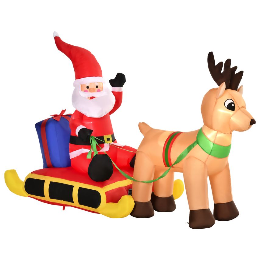 HOMCOM Inflatable Santa Claus with Sled and Reindeer Indoor/Outdoor Xmas D COR L