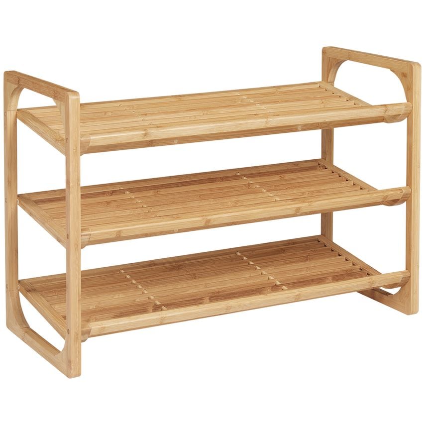 HOMCOM 3-Tier Bamboo Shoe Rack Storage Organiser with Slatted Shelves, 9 Pair Sh