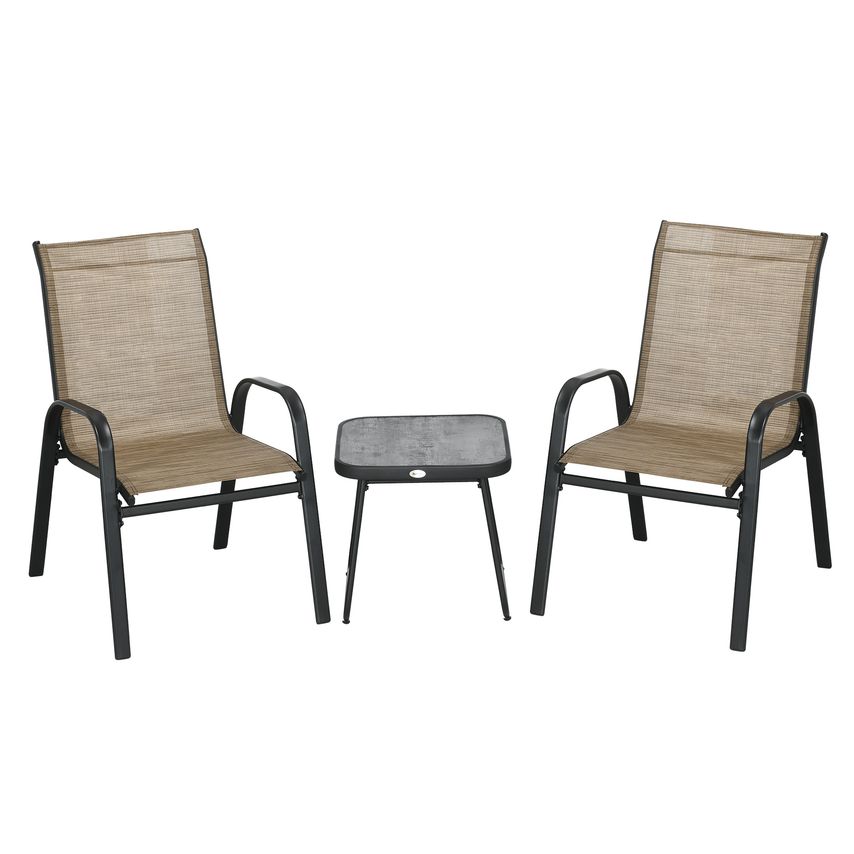 Outsunny 3 PCs Outdoot Bistro Set w/Breathable Mesh Fabric & PSC Board Top Table