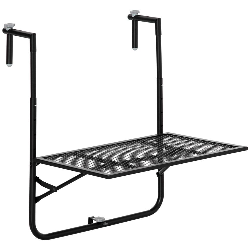 Balcony Hanging Table Metal Wall Mount Adjustable Folding Desk for Patio Black
