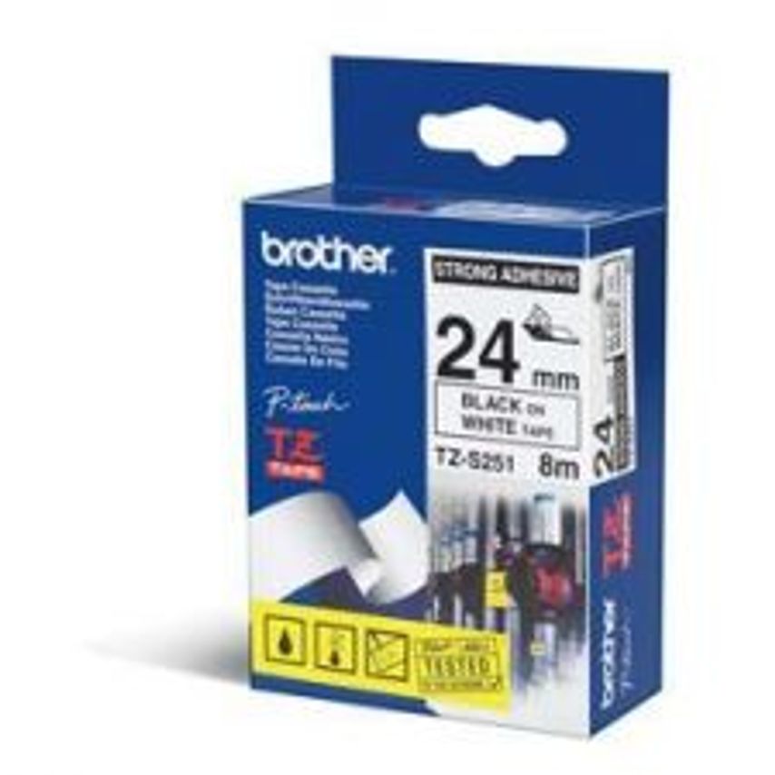 Brother TZES251 Black on White 8M X 24mm Strong Adhesive Tape