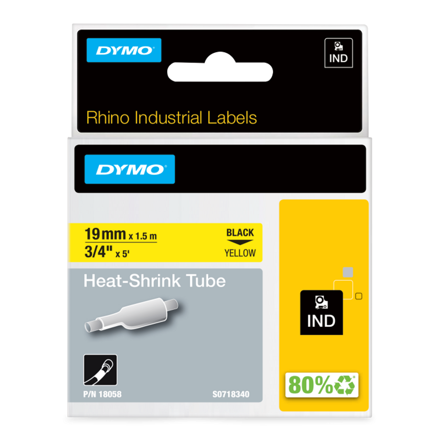 Dymo 18058 19mm Yellow Heat Shrink Tube - S0718340