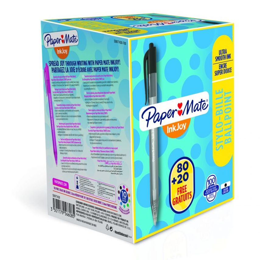 Paper Mate S0957040 Inkjoy 100 Retractable Pen 1mm Medium Tip Blue Box of 20