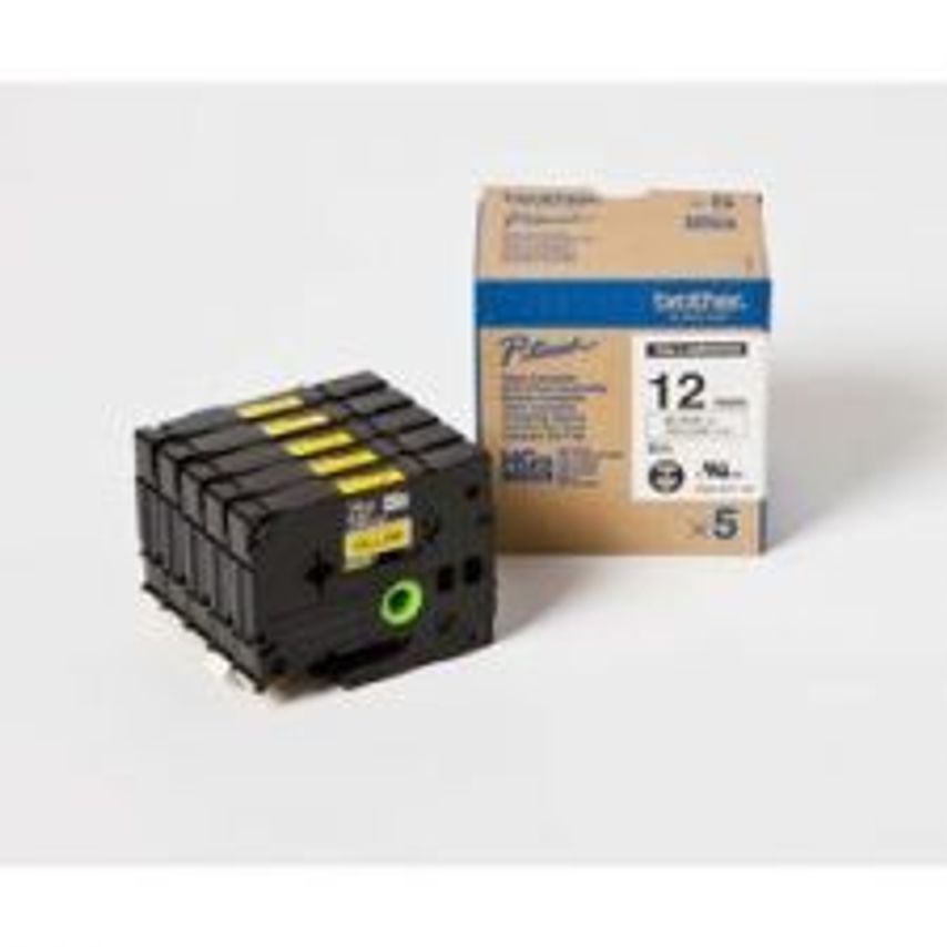 HGE631V5 Black on Yellow 12mm 8M X 12mm High Grade Tape 5 Pack