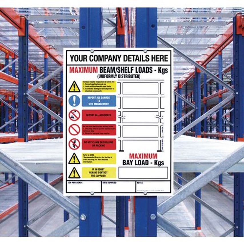 Slingsby Weight Load Notices - Notice Suitable for Pallet Racking